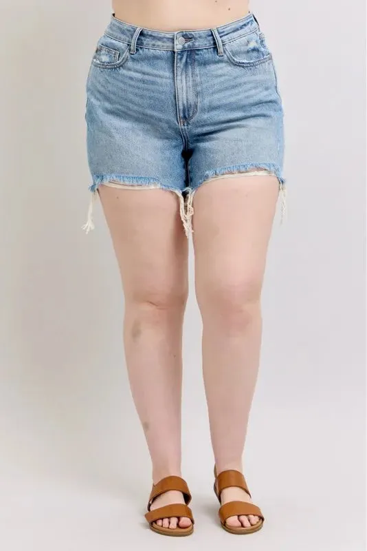 Judy Blue Plus Size HW Rigid Magic Destroy Cut Off Denim Shorts