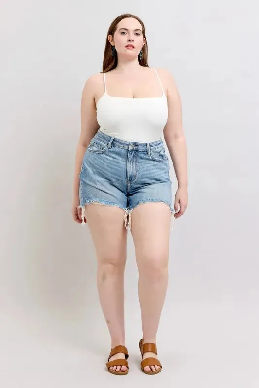 Judy Blue Plus Size HW Rigid Magic Destroy Cut Off Denim Shorts