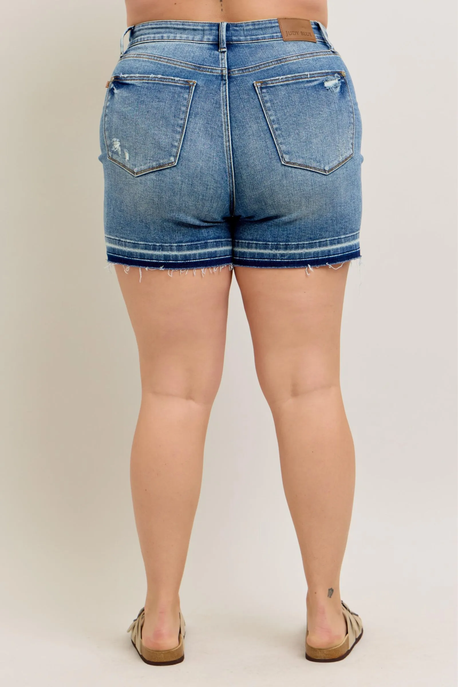 Judy Blue Tummy Control Vintage Wash Destroyed Hem Shorts