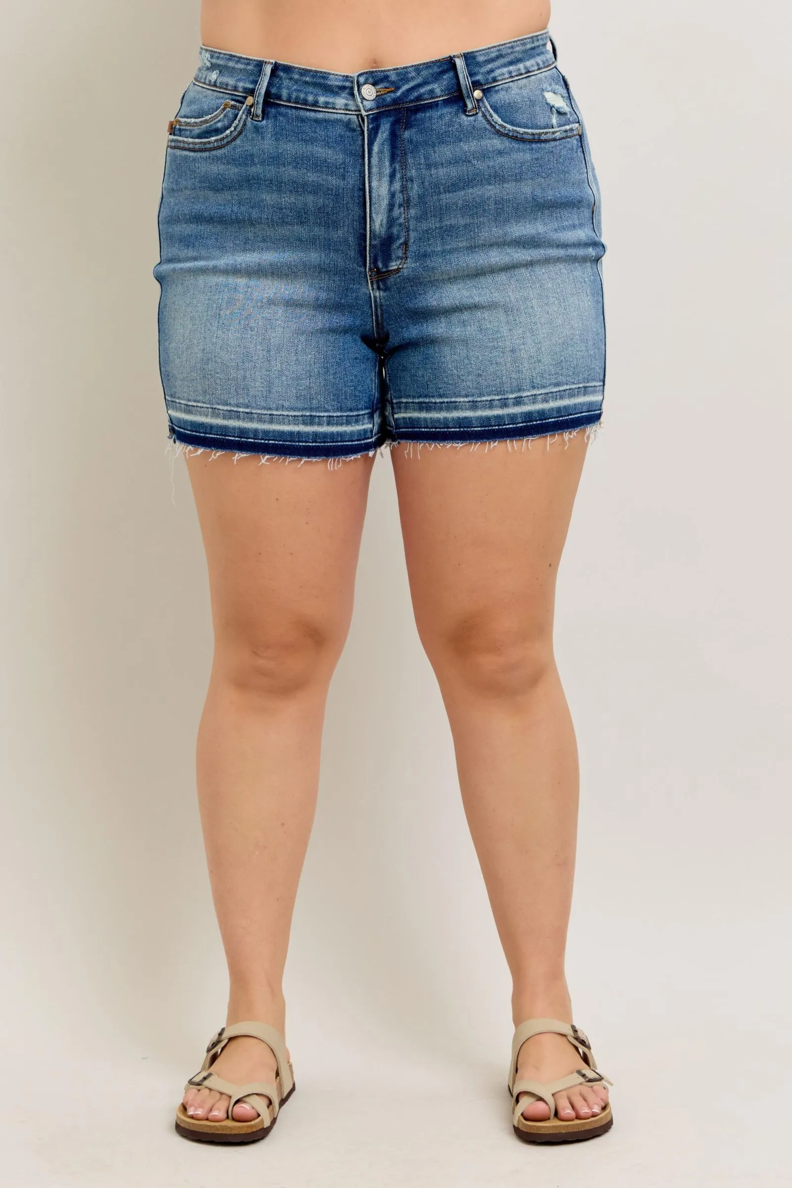 Judy Blue Tummy Control Vintage Wash Destroyed Hem Shorts