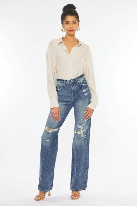Kan Can Ultra High-Rise Distressed 90s Flare