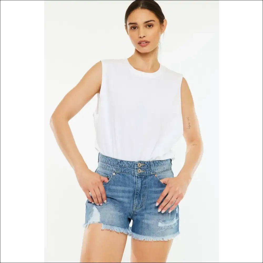 Kancan High Rise Raw Hem Denim Shorts