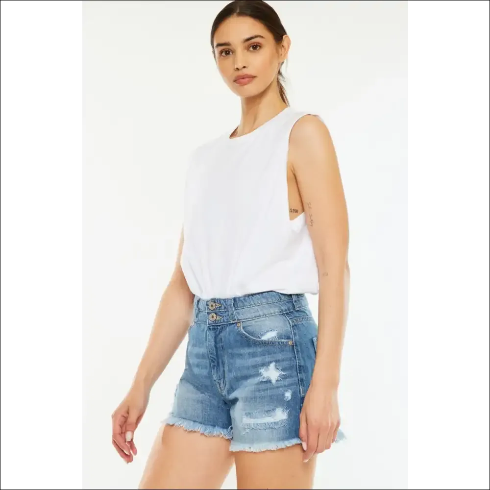 Kancan High Rise Raw Hem Denim Shorts
