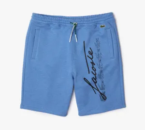 Lacoste Men's Signature Print Cotton Fleece Shorts Blue Chine GH2640-51-HG3