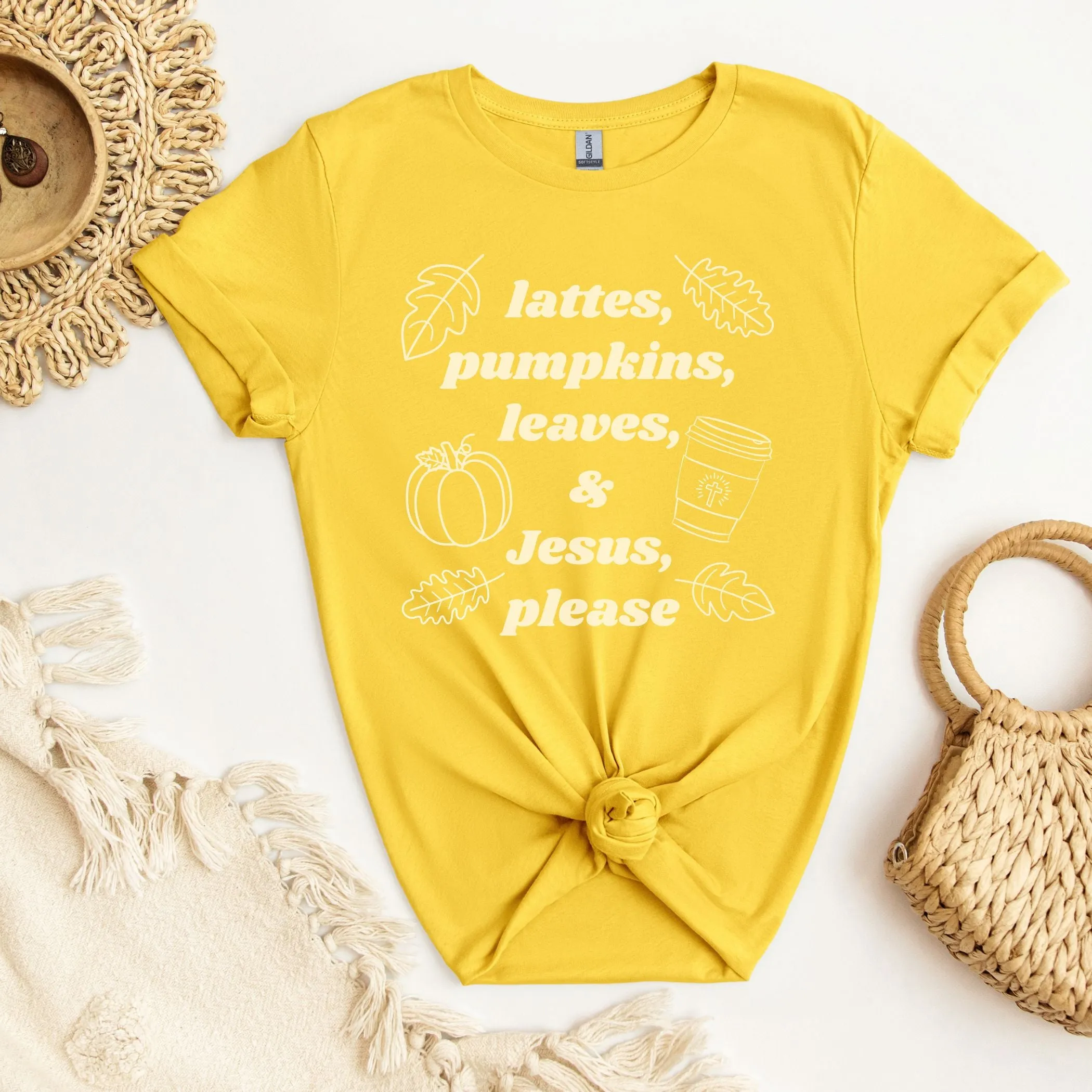 Lattes, Pumpkins, Leaves and Jesus Please:  Fall T-Shirt