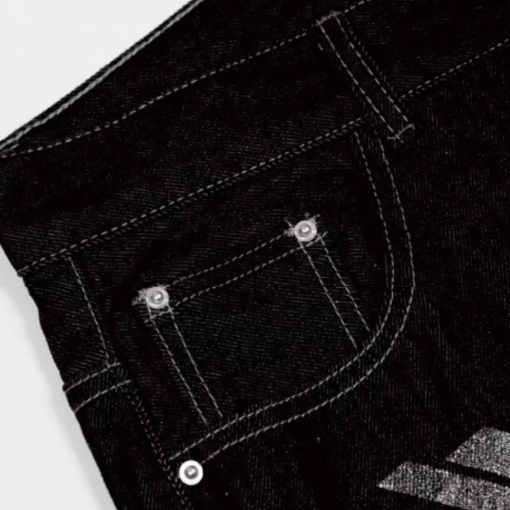 Letter Print Dollar Black Baggy Jeans