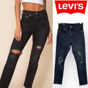 LEVI'S 501 High Rise Waisted Skinny Jeans Wild Bunch Washed Black 90’s Retro 25