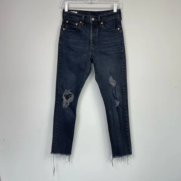 LEVI'S 501 High Rise Waisted Skinny Jeans Wild Bunch Washed Black 90’s Retro 25