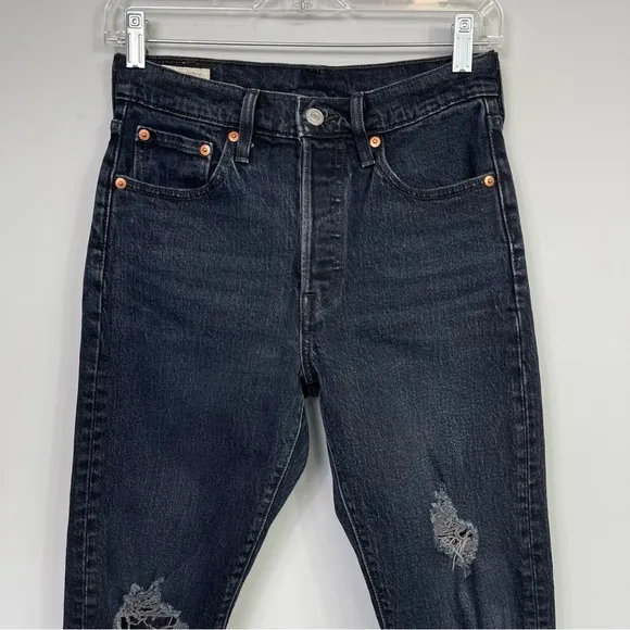LEVI'S 501 High Rise Waisted Skinny Jeans Wild Bunch Washed Black 90’s Retro 25