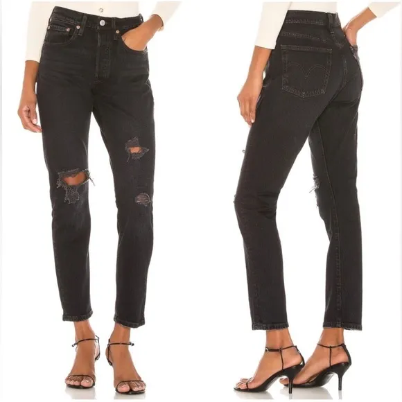 LEVI'S 501 High Rise Waisted Skinny Jeans Wild Bunch Washed Black 90’s Retro 25