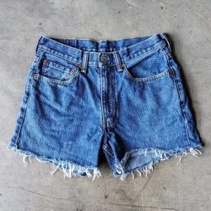 Levi's 550 Dark Blue Denim Frayed Cut-Off Jean Shorts size 31