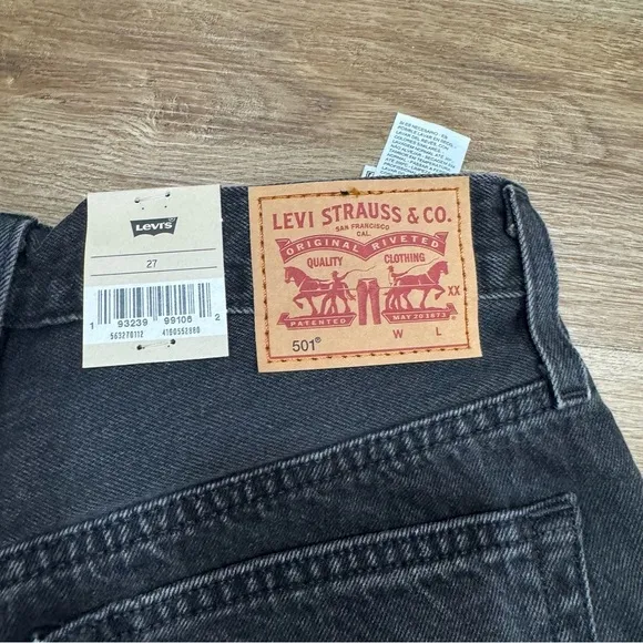 Levi's® Premium 501 Original Fit High Rise Women's Black Cutoff Shorts NWT Sz 27