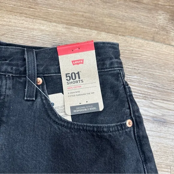 Levi's® Premium 501 Original Fit High Rise Women's Black Cutoff Shorts NWT Sz 27