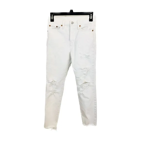 Levi’s Wedgie Icon Fit Distressed Vintage Chalk Off White Ankle Jeans Size 25