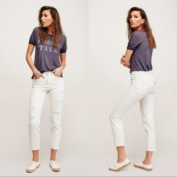 Levi’s Wedgie Icon Fit Distressed Vintage Chalk Off White Ankle Jeans Size 25