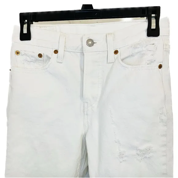 Levi’s Wedgie Icon Fit Distressed Vintage Chalk Off White Ankle Jeans Size 25