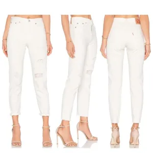 Levi’s Wedgie Icon Fit Distressed Vintage Chalk Off White Ankle Jeans Size 25