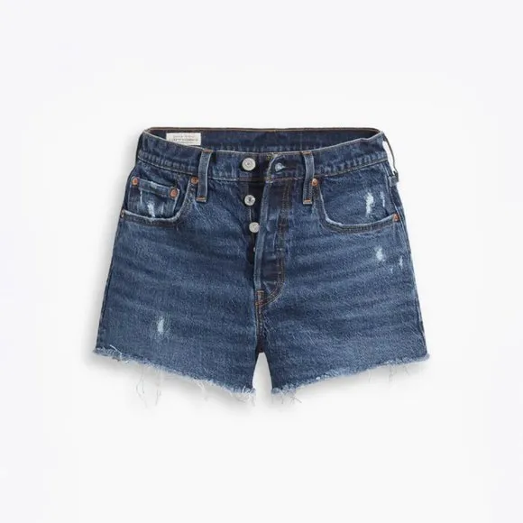 Levis Womens 501 Denim Cutoff Shorts 26 Hi Rise Button Fly Blue Jean Distressed