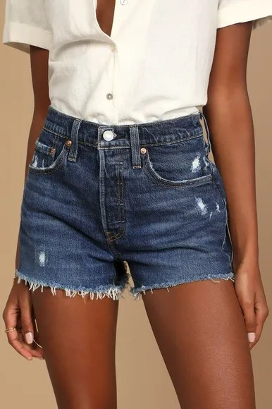Levis Womens 501 Denim Cutoff Shorts 26 Hi Rise Button Fly Blue Jean Distressed