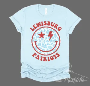 Lewisburg Patriots Distressed Smiley Unisex Shirt / Toddler, Youth, and Adult Sizes/ Lewisburg -Desoto County Schools / Mississippi School Shirt