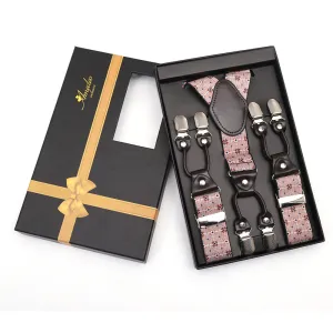 Light Tan Floral Dual Clip On Elastic suspenders for Men - Adjustable Y Straps For Work Pants
