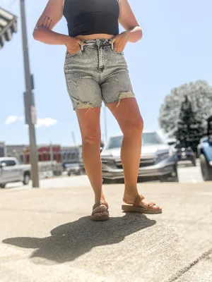 Light Wash HW Mineral Wash BF Shorts