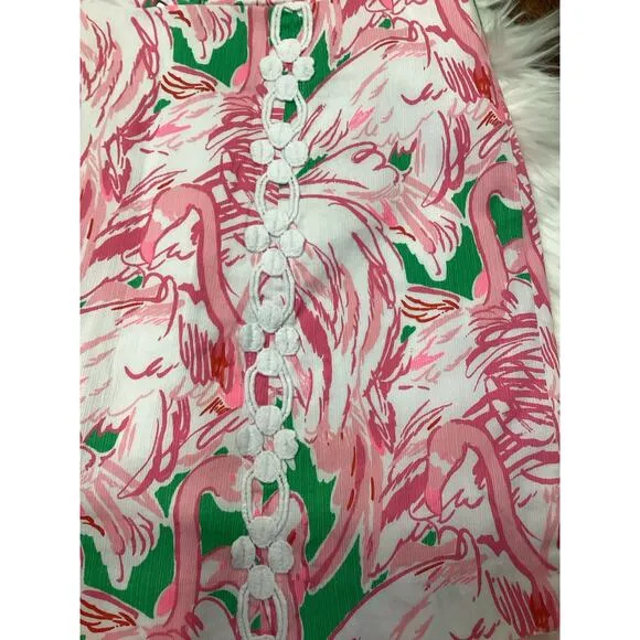 Lilly Pulitzer Marigold Pink Flamingo Print White Lace Mini SKORT Skirt 4 S