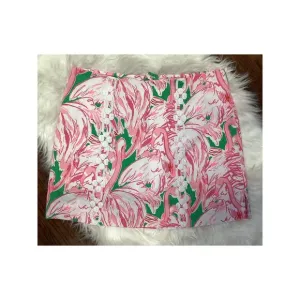 Lilly Pulitzer Marigold Pink Flamingo Print White Lace Mini SKORT Skirt 4 S