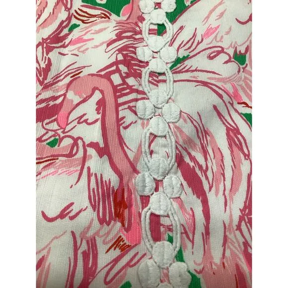 Lilly Pulitzer Marigold Pink Flamingo Print White Lace Mini SKORT Skirt 4 S