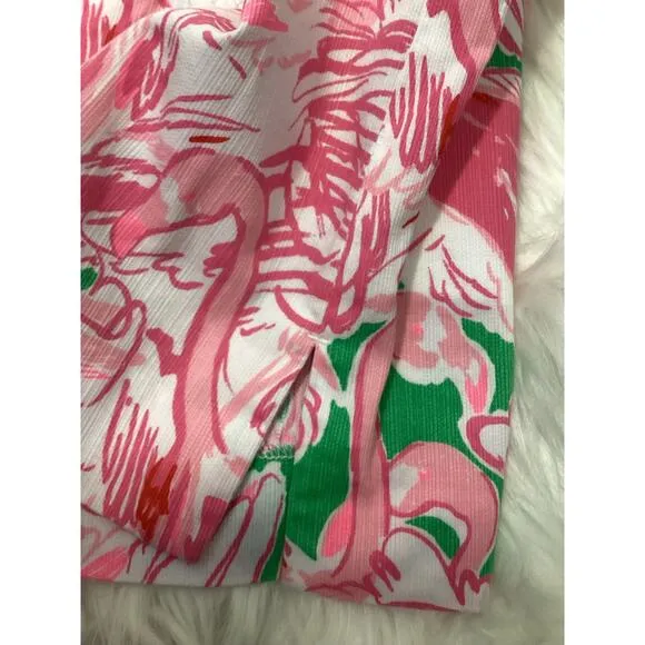 Lilly Pulitzer Marigold Pink Flamingo Print White Lace Mini SKORT Skirt 4 S