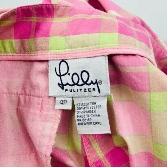Lilly Pulitzer Vintage Plaid shorts 4P boxF pink and green BoxM