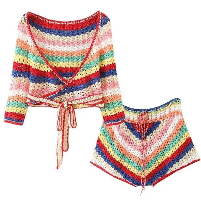 LIMON Striped Crochet Top/Short/Skirt Set (available separately)