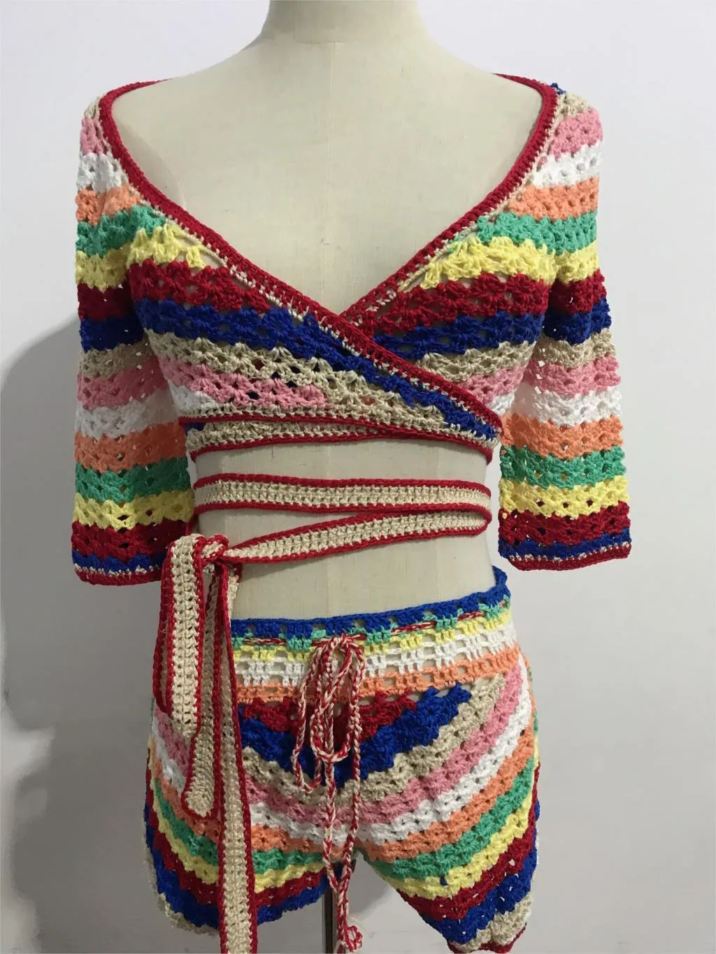 LIMON Striped Crochet Top/Short/Skirt Set (available separately)