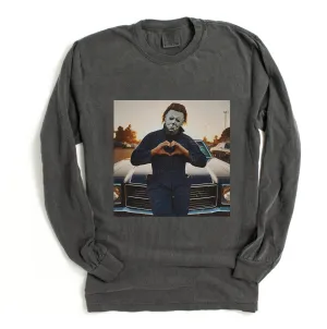 Long Sleeve Comfort Colors Michael Myers Halloween Heart Tee/ Vintage Retro Halloween Shirts/ Adult Sizes