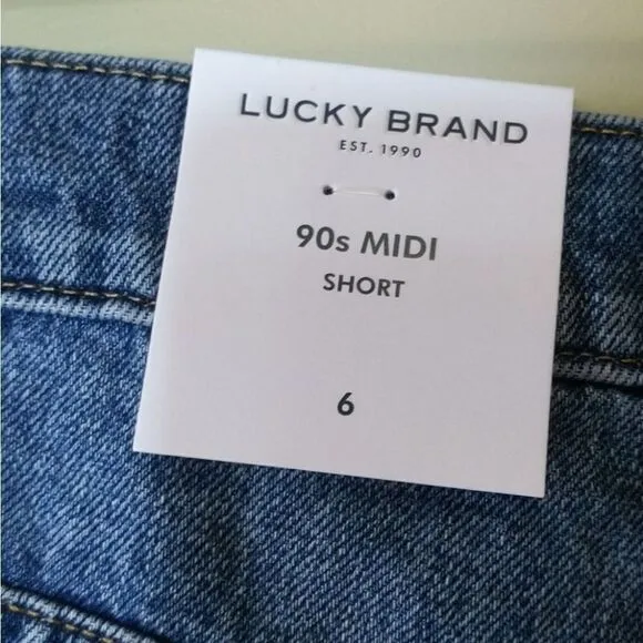 Lucky BRAND 90s Midi Shorts Distressed Cutoff Button Fly NWT Size 6 / 28