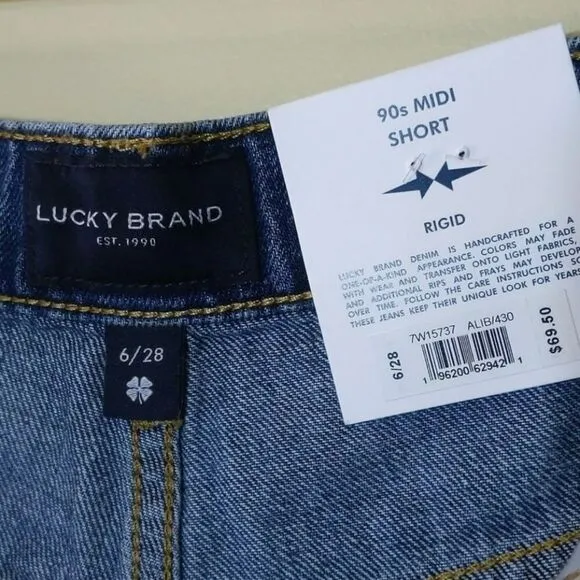 Lucky BRAND 90s Midi Shorts Distressed Cutoff Button Fly NWT Size 6 / 28