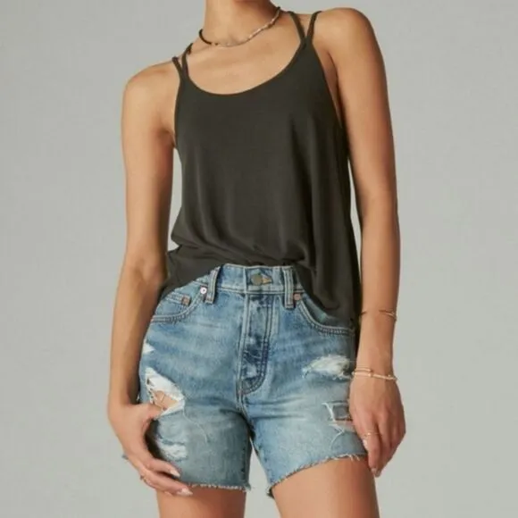 Lucky BRAND 90s Midi Shorts Distressed Cutoff Button Fly NWT Size 6 / 28