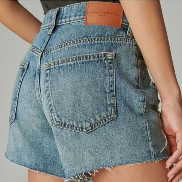 Lucky BRAND 90s Midi Shorts Distressed Cutoff Button Fly NWT Size 6 / 28