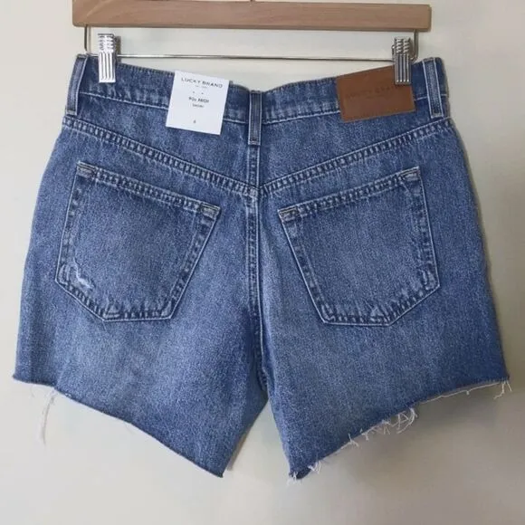 Lucky BRAND 90s Midi Shorts Distressed Cutoff Button Fly NWT Size 6 / 28