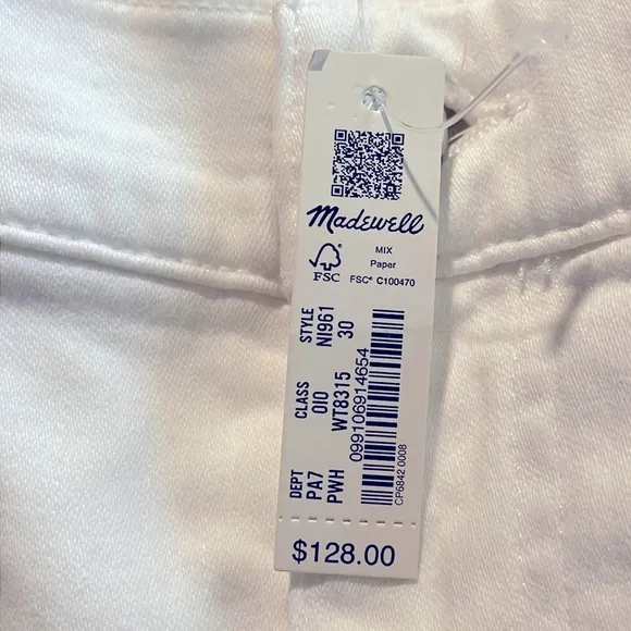 Madewell NWT Mid Rise Kick Out Crop Jeans Size 30 in Pure White