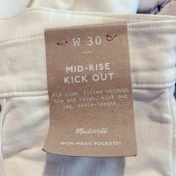 Madewell NWT Mid Rise Kick Out Crop Jeans Size 30 in Pure White