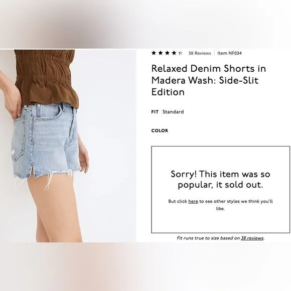 MADEWELL Relaxed Denim Shorts w/Side-Slit Size 26 (runs large) NWT