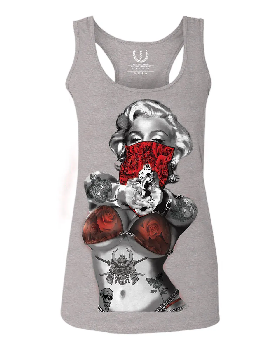 Marilyn Monroe Gangster Cool Graphic Hipster Red Roses Summer  women's Tank Top sleeveless Racerback