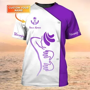 Massage Therapist Custom T Shirts Massage Therapist Uniform White & Purple [Non workwear]