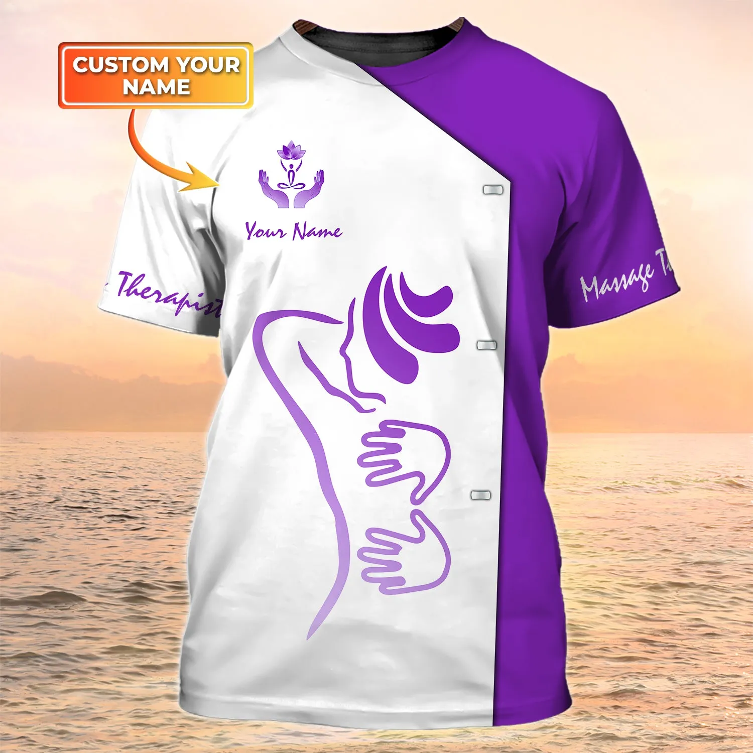 Massage Therapist Custom T Shirts Massage Therapist Uniform White & Purple [Non workwear]