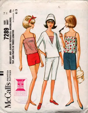 McCall's 7289 Womens Blouse Camisole Top Capri Pants & Shorts 1960s Vintage sewing pattern Size 14 Bust 34 inches