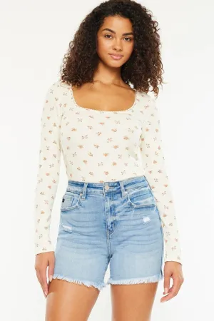 Medium Wash High Rise Side Slit Kancan Shorts