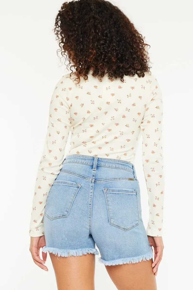 Medium Wash High Rise Side Slit Kancan Shorts