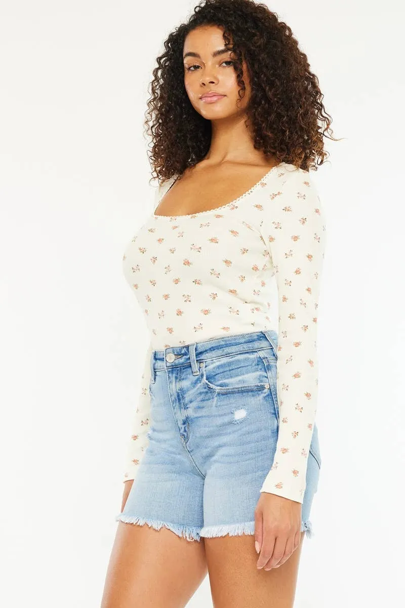 Medium Wash High Rise Side Slit Kancan Shorts