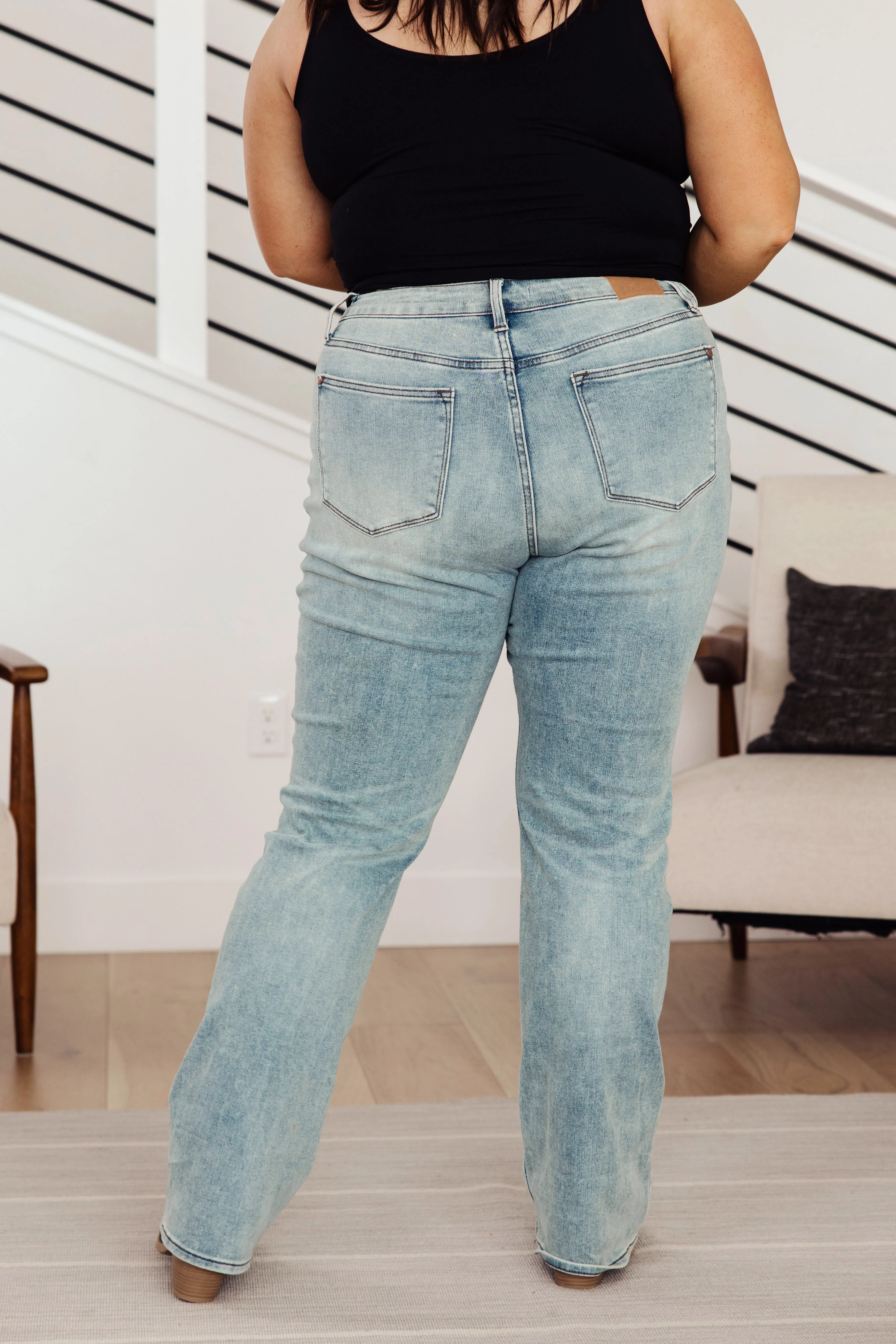 Miranda High Rise Plaid Cuff Vintage Straight Jeans by Judy Blue
